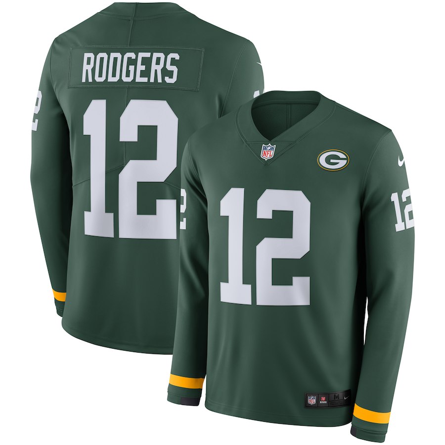 Men Green Bay Packers #12 Rodgers green Limited NFL Nike Therma Long Sleeve Jersey->green bay packers->NFL Jersey